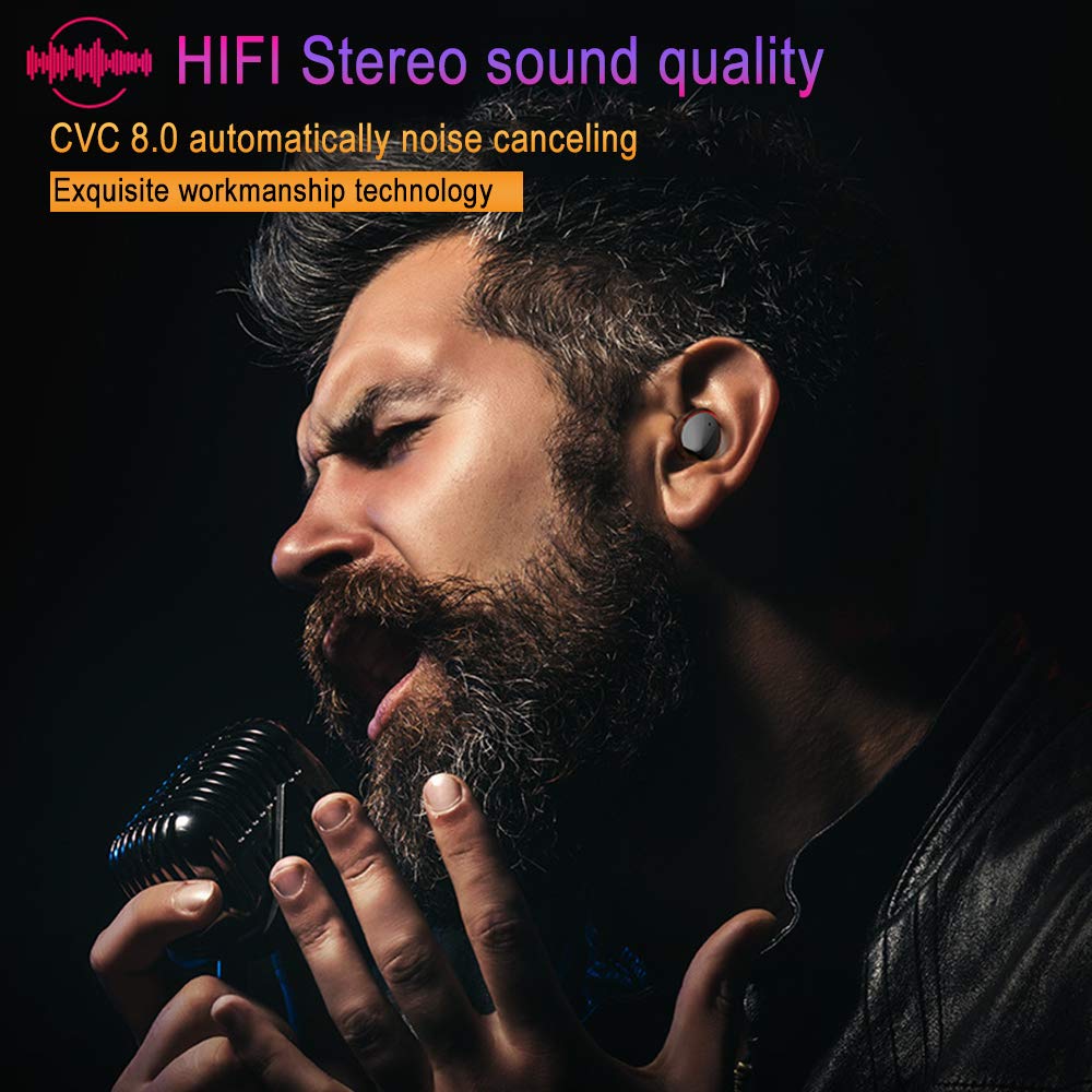 Zagzog Auriculares Bluetooth Inalámbricos, Bluetooth V5.0 Caja de Carga de 3000mAh Teclas Táctiles Impermeable IPX7 Estéreo con Micrófono CVC8.0 Mini Manos Libres Deportivos para iOS/Android Negro