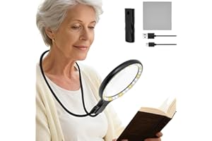 5X 10X Hands-Free Magnifying Glass for Reading Neck Wear 3 in 1 Flexible Magnifying Glass with Light for Seniors Sewing Craft