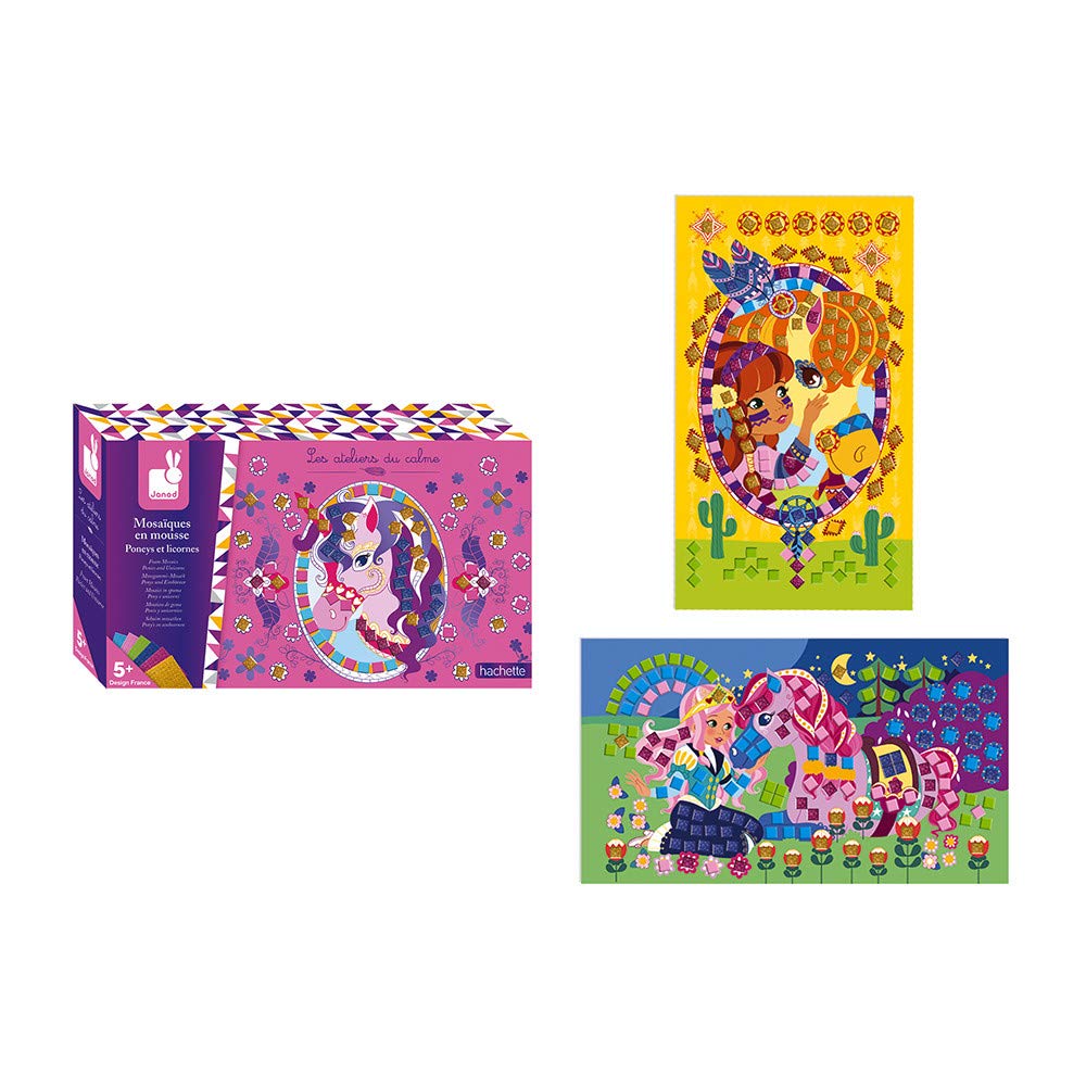 Janod J07804 Cardboard/Foam Mosaics Ponie and Unicorn, Multicolor