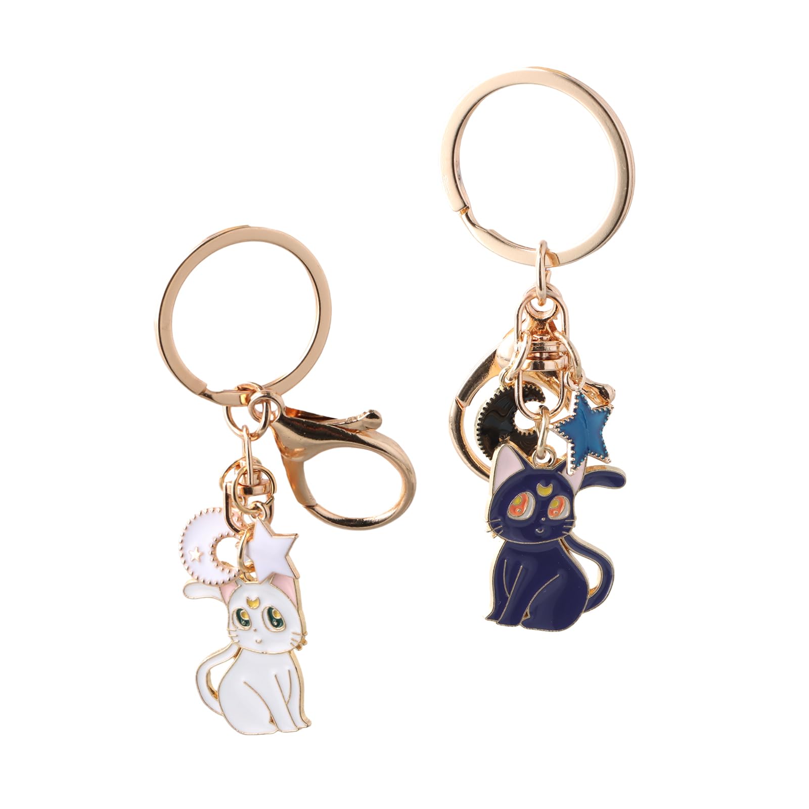Amexo 2 Pack Sailor Moon Keychain With Cartoon Magic Cat and Pentagram Design - Cute Anime Key Ring for Womens Handbags and Purse Charms