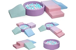 Hoohtoot Foam Climbing Blocks for Toddler: with 4-Piece PU Leather Climbing Toys and a Ball Pit - Foam Ball Pit for Toddlers - Climbing Toys Indoor for Kids Crawling (Purple Climbing Blocks)