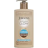 Jergens Natural Glow Hydra Gel Self Tanner, Medium to Deep, 8.3 fl oz | Gradual Self Tanning Gel, Hyaluronic Acid Hydration,