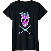 Womens Vintage Sugar Skull Hairdresser Hair Stylist Scissors Gift T-Shirt