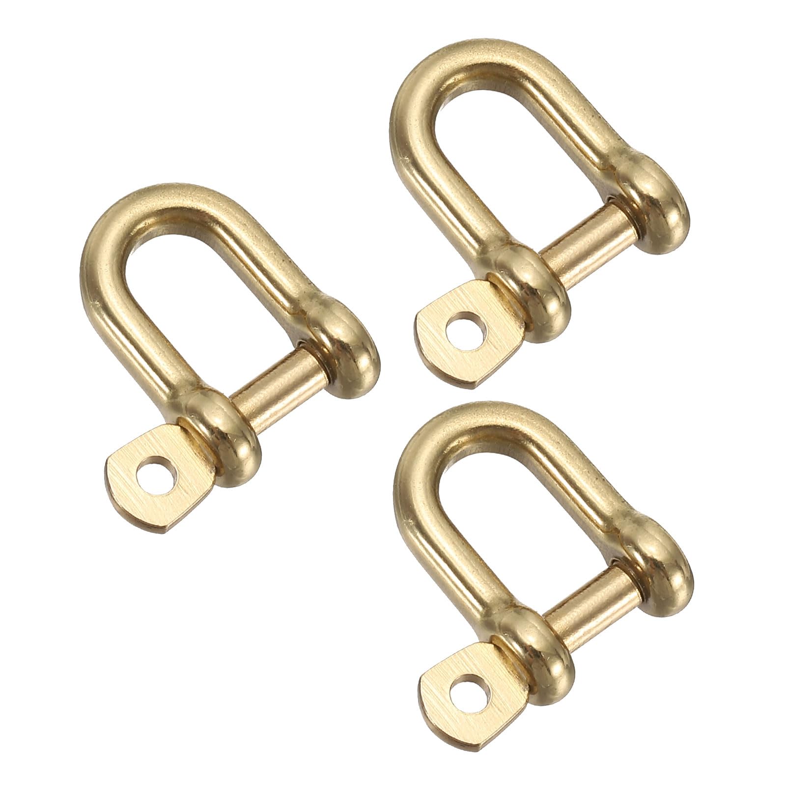 PATIKIL D-Ring Shackles, 3Pcs 1/4 Inch Inner Width Pure Brass U Type Fob Key Hook Small Bow Shackles for DIY Craft Leather Replacement