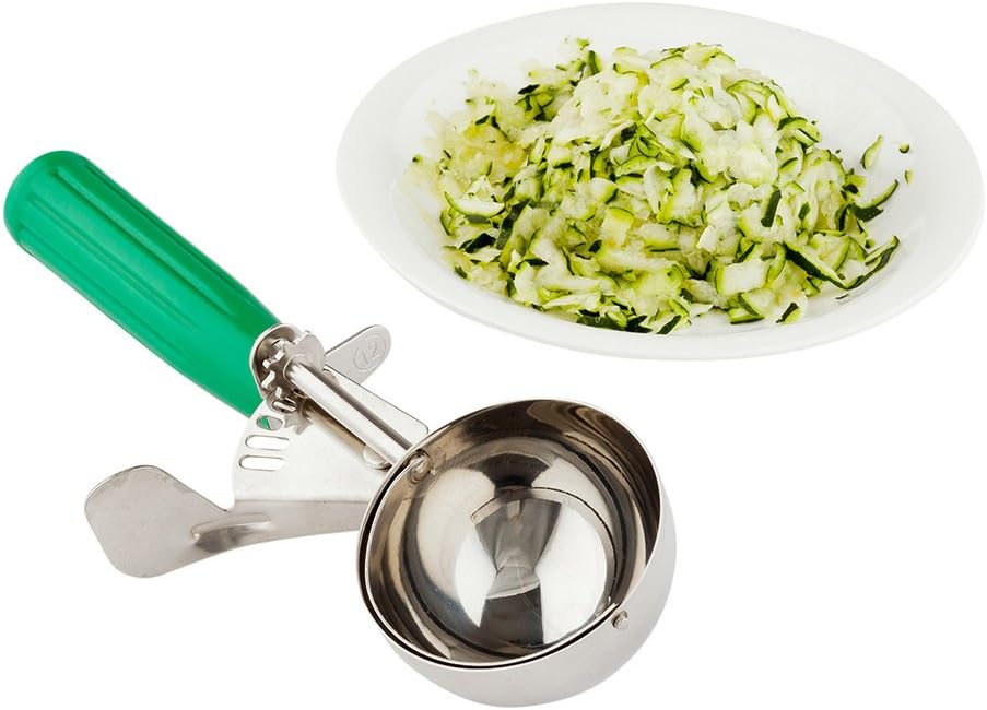 #12 (3.25 oz) Disher, Scoop, Food Scoop, Ice Cream Scoop, Portion Control - Green Handle, Stainless Steel, Met Lux - 1ct Box - Restaurantware