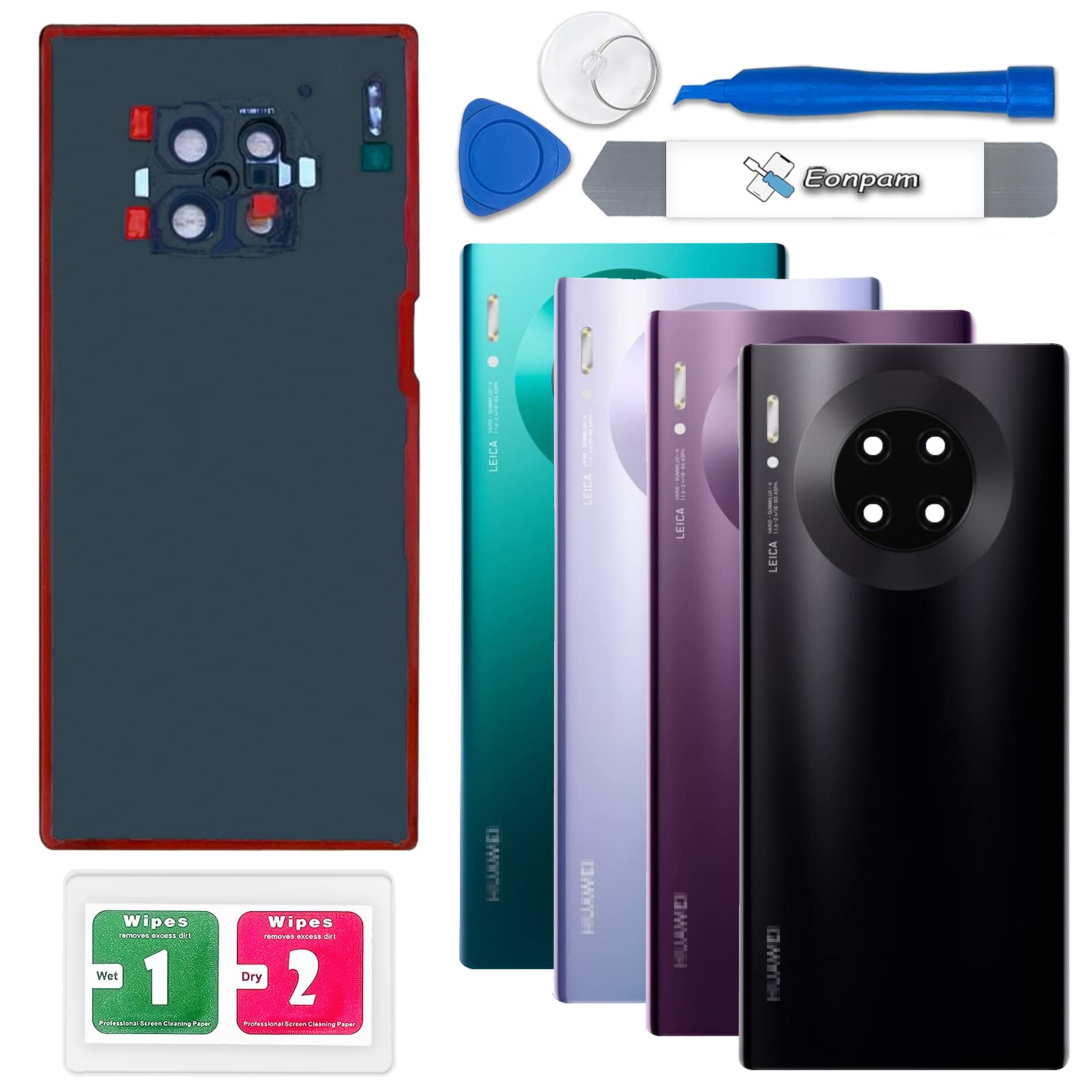 Eonpam Back Cover Glass for Huawei Mate 30 Pro Rear Glass Replacement with Camera Lens + Repair Kit Genuine Rear Housing (Black)