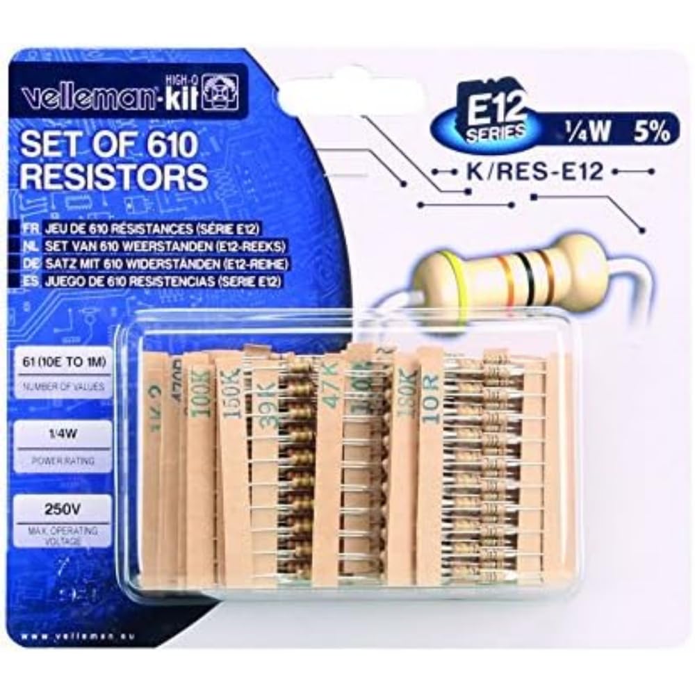 Velleman K/RES-E12 E12-Series Resistor Set, 610-Piece, multicolored
