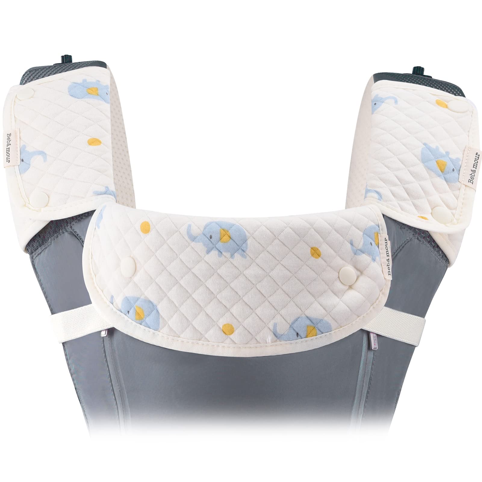 bebear Sucking Pads for Baby Carrier Teething Pads Drool Bibs Cotton Baby Carrier Bibs 3PC Fits All Brands Baby Carrier, Blue Elephant