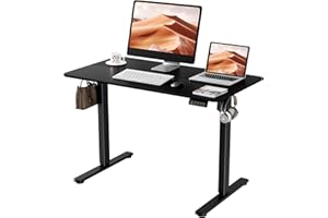 ERGOMAKER Electric Standing Desk, 43.3" x 23.6" Height Adjustable Sit Stand Desk with Splice Board for Home Office, Computer Desk Memory Preset (Black Frame, Black Desktop)