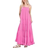 chouyatou Women's Summer Boho Flowy Spaghetti Strap Maxi Dress Smocked Back Casual Swing Beach Sundress