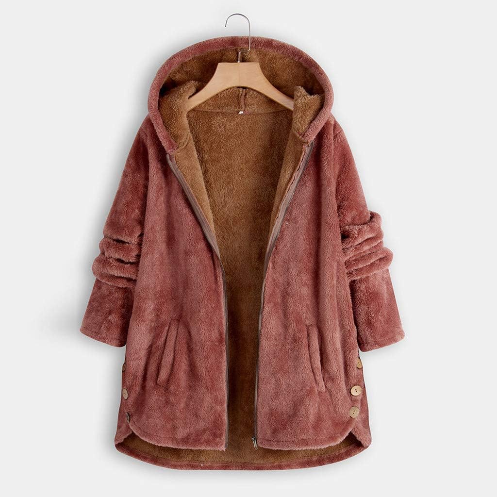 Lazapa Cardigan Coat for Women, Vintage Fall Winter Plus Velvet Thicken Lightweight Warm Hooded Plush Windbreaker Jacket