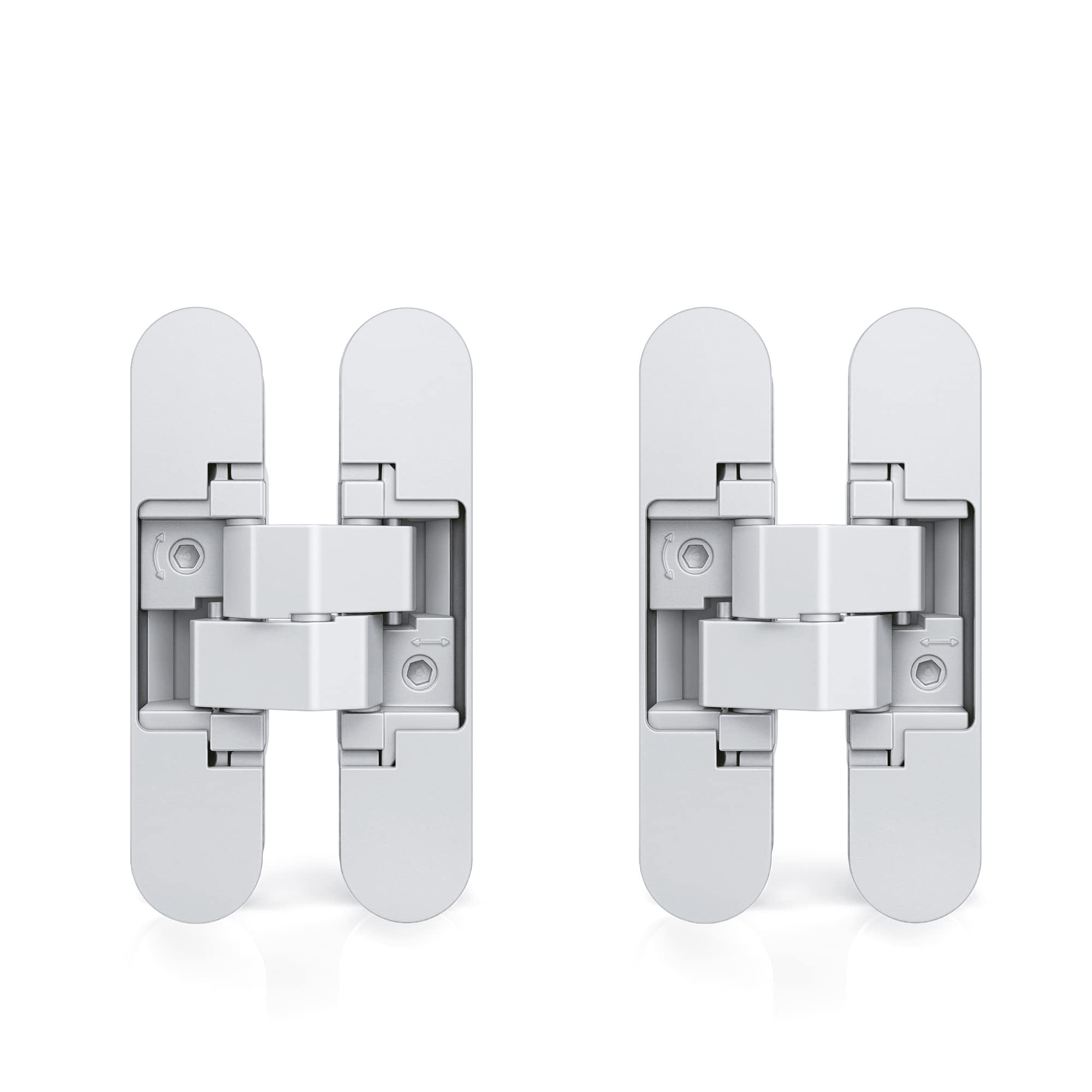 Emuca - Invisible Hinge for Access Doors, Set of Two Invisible Hinges for Heavy Doors, 40 Kg (88,2 lb) Load, 180º Aperture, zamak, White