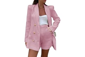 Cicy Bell Womens 2 Piece Tweed Blazer Shorts Sets Long Sleeve Double Breasted Suit Jackets Business Outfit