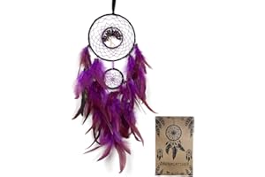DREAMOCEAN Dream Catcher, Handmade Dreamcatcher with Healing Crystal Stone, Tree of Life Dream Catchers Hanging Ornament for Home Bedroom Birthday Party, Perfect Craft Gift for Kids… (Purple)