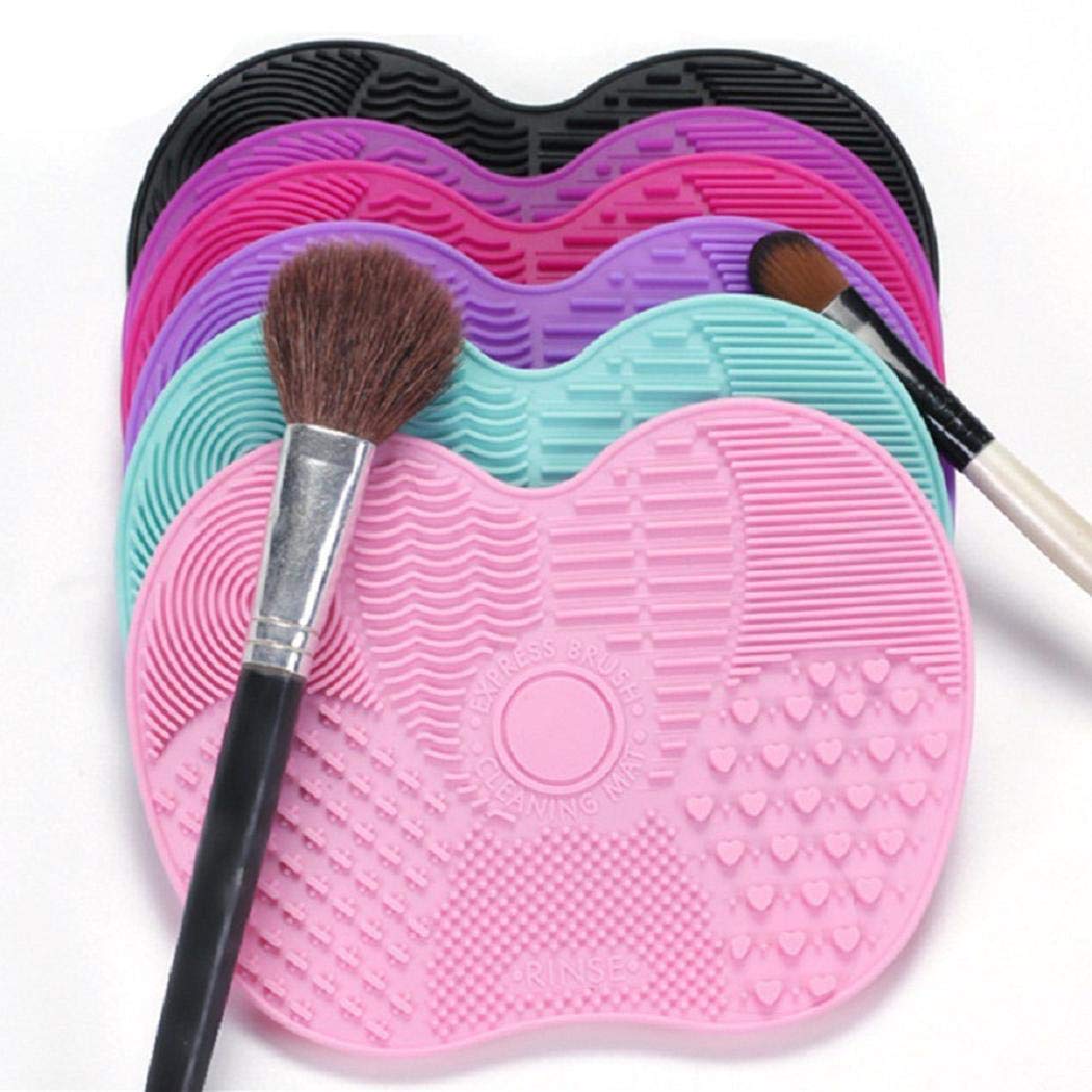 GuGio Silicone Makeup Brush Cleaning Mat, Makeup Brush Cleaner,Makeup Brush Cleaner Pad,Cosmetic Brush Cleaning Mat Portable Washing Tool Scrubber with Suction Cup (Black)