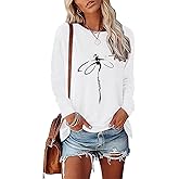 BAOKUAN Women's Dragonfly Trendy Graphic Long Sleeve Shirts Basic Tee Fall Winter Loose Cozy Cute Pullover Tops