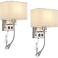 Galtlap Wall Sconce Plug in Cord Set of 2, Bedside Wall Mount Lights with Dimmable Switch, LED Bedroom Wall Lighting Fixtures with Reading Lamp USB Ports Brushed Nickel