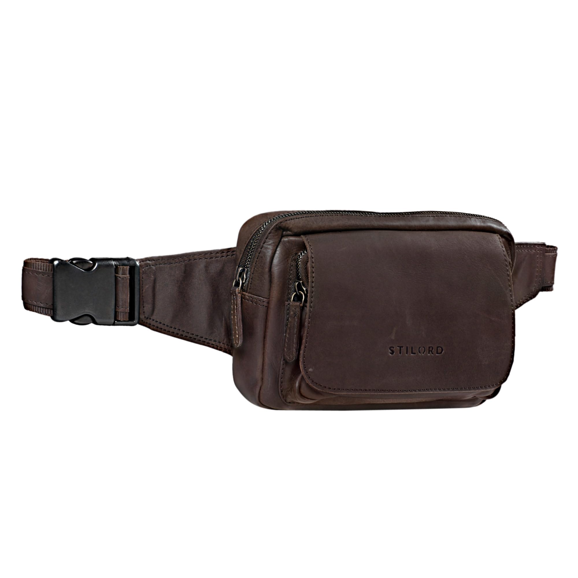 STILORD 'Boston' Leather Vintage Waist Bag for Men and Women for 8.4 inch Tablets and Smartphones, Colour:Flat Dark Brown