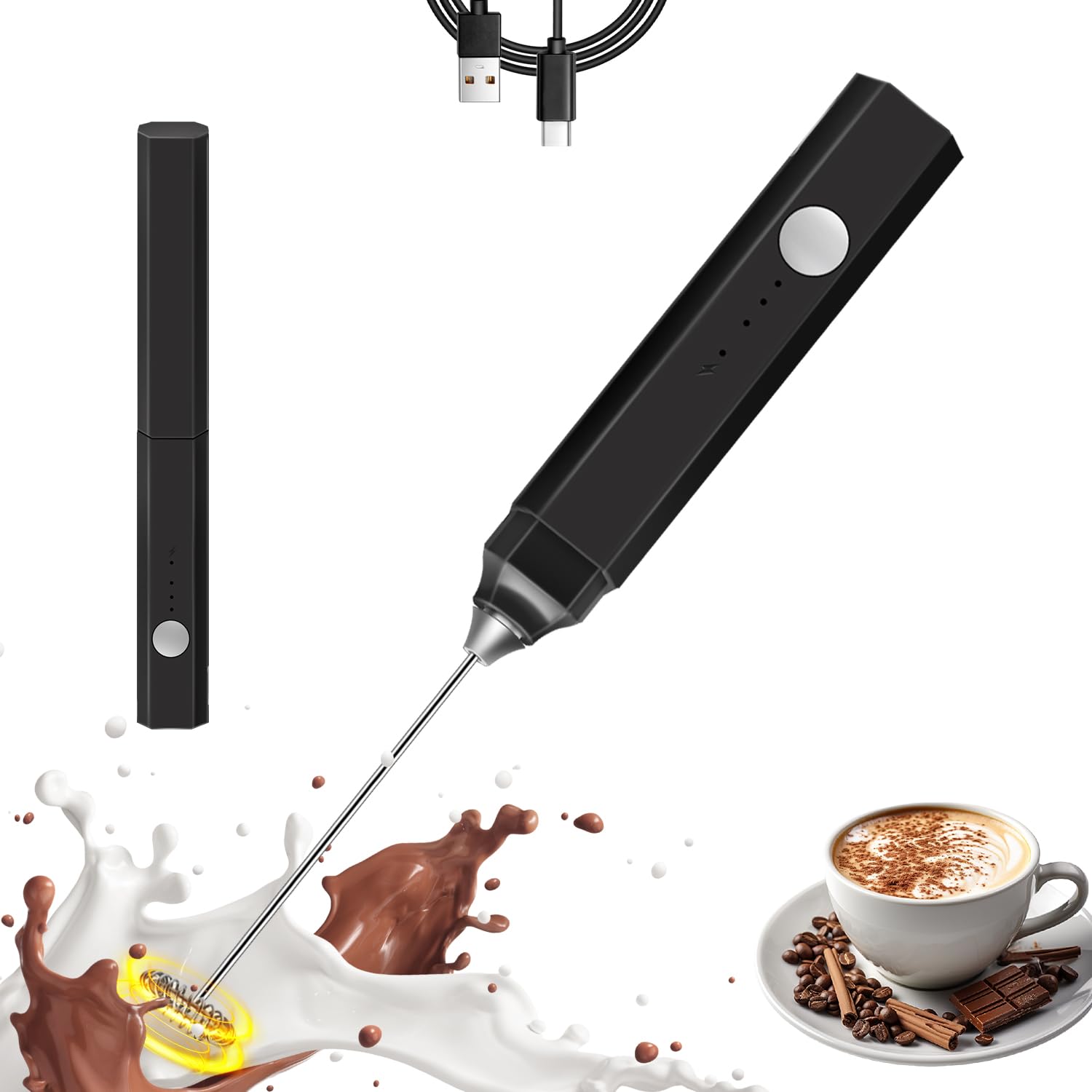 Photo 1 of Rechargeable Milk Frother Handheld 3 Speed Adjustable, Electric Whisk Foam Maker, Handheld Drink Mixer, Mini Frother Wand with Stainless Steel Whisk for Coffee, Lattes, Cappuccinos, with Storage Cover