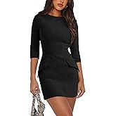 RUMIA Womens Fall Dress Crew Neck 3/4 Sleeve Bodycon Party Club Mini Dresses