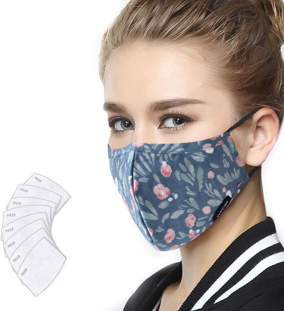 Lyanty Anti Pollution Mask Military Grade N99 Mask Washable Cotton Mouth Masks Replaceable Filter (One Mask + 8 filters)-Floral