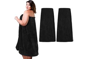 Tigeen 2 Pcs Towel Wrap for Women Lightweight Spa Robe with Adjustable Closure Elastic Top Soft Bathrobe Spa Wrap (Black, XXL-4XL)