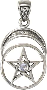 Sterling Silver Moon & Pentacle Pendant Necklace With Natural Amethyst Stone - View #3