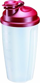 Westmark Dressingshaker, Schüttelbecher, Shaker mit herausnehmbarer Mixscheibe, Messskala und verschließbarem Ausgießer, Füllvolumen: 0,5 Liter, Kunststoff, Mixery, Rot/Transparent, 2435227R