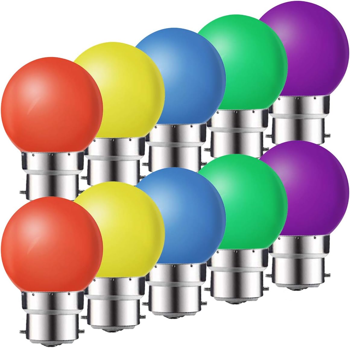 MZYOYO 10 Pack B22 Bayonet Coloured LED Light Bulbs,1W G45 Golf Ball Mini Globe Bulb,Red Yellow Blue Green Purple for Outdoor Indoor String Christmas