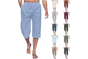 Cropped Pants Men 3/4 Length Trousers Sweatpants Elastic Waist Trouser Straight Leg Pant Shorts Stretch Capri Legging