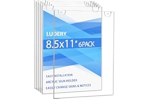 Ludery Acrylic Sign Holder 8.5 x 11 Vertical, Wall Mount Document Holder, Clear Plastic Picture Frame with Tape Adhesive and Screws for Office, Home, Store, Restaurant - 6 Pack