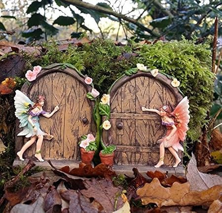 Set of 2 Sparkle Fairy Door Garden Home Ornament