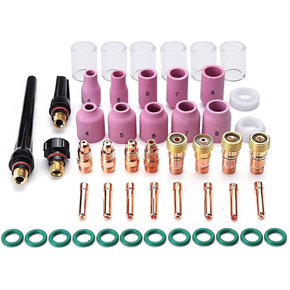 CENPEK 49PCS TIG Welding Torch Accessories Kit Collets Body Glass Cup Alumina Nozzle Stubby Gas Lens #10 Pyre Cup Kit for TIG WP-17/18/26