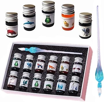 Amazon モコシャレ ガラスディップペンインクセットレインボークリスタルガラスペン ガラスペン 万年筆 サインペン 透明 インク セット ハンドクラフト 13点セット おしゃれ ギフト ボックス付き 13本セット 万年筆 文房具 オフィス用品