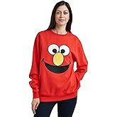 Sesame Street Big Face Elmo Red Crew Neck Long Sleeve Oversized Fleece Sweatshirt