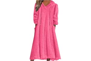Women Fuzzy Fleece Long Dress Warm Winter Hooded Sweatshirt Dress Fluffy Nightgowns Flannel Lounge Dress with Pockets