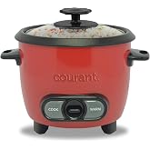 Courant Rice Cooker 8-Cup (Cooked), Removable Non-Stick Bowl, One Touch Rice Cooker, Red
