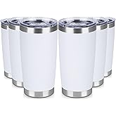 VQRRCKI 20 oz Tumbler Stainless Steel Tumblers Bulk with Lid Double Wall Insulated Coffee Tumbler Cups for Hot & Cold Drinks Powder Coated Travel Coffee Tumbler Mug Metal (White, 6 pack)