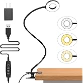 iZELL Desk Lamp, LED Reading Light with Clamp, 3 Color Modes & 10 Brightness Silicone Flexible Arm Book Light for Kids Readin
