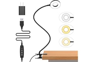 iZELL Desk Lamp, LED Reading Light with Clamp, 3 Color Modes & 10 Brightness Flexible Arm Book Light for Kids Reading Book in Bed at Night Clip on Table, Computer, Zoom Meetings - 27.6‘’ Black