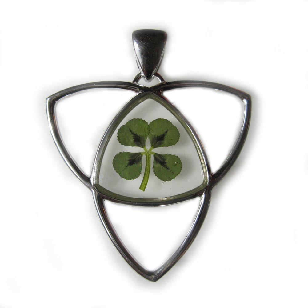 REAL CLOVER SHAMROCK 4-LEAF HEART TRINITY KNOT GOOD LUCK CHARM PENDANT STERLING SILVER CHAIN NECKLACE