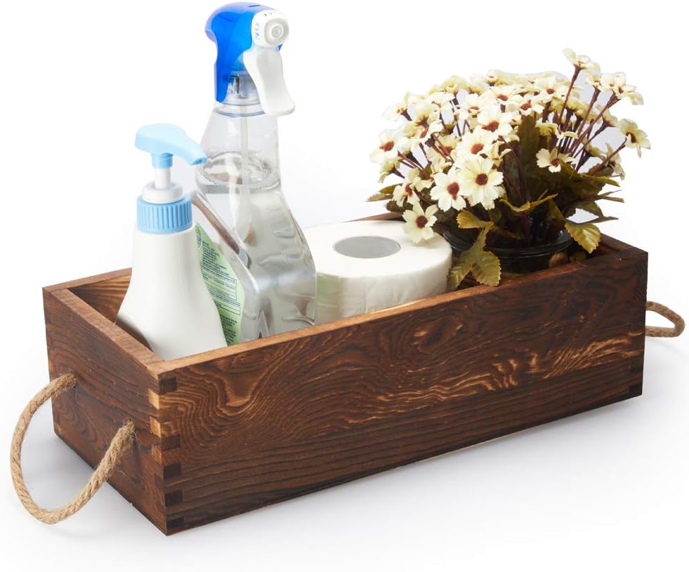 Bathroom Decor Box, Toilet Paper Holder Perfect for Farmhouse Utensil Kitchen, Toilet Paper Storage, Rustic Bathroom Decor, DIY Wood Box for Toilet Tank Tray, Rustic Home Decor, Brown