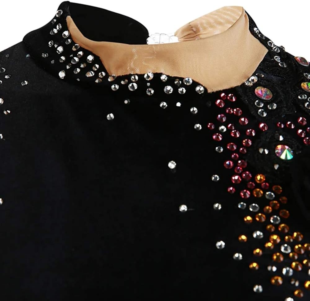 Women's Girls' Ice Skating Dress White Black Purple Velvet High Elasticity Competition Skating Wear Warm Handmade: Clothing