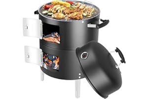 SUNLIFER Portable Charcoal BBQ Grill: Outdoor Small Charcoal Grills with Meat Smoker Combo for Backyard Patio Barbecue | Outdoor Smoking | Camping BBQ | Outside Cooking