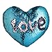 Mermaid Pillow with Pillow Insert by JING GREAT, Two-color Heart Shape Reversible Sequin Throw Pillow 13''×15'' (Blue+Pink)
