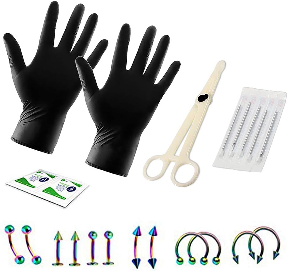 Sumyer Belly Button Piercing Kit, Nose Piercing Kit, 14G 16G Professional Piercing Kit with Stainless Steel for Body Jewelry Tongue Tragus Chin Lip Ear Eyebrow Nipple 22 Pcs