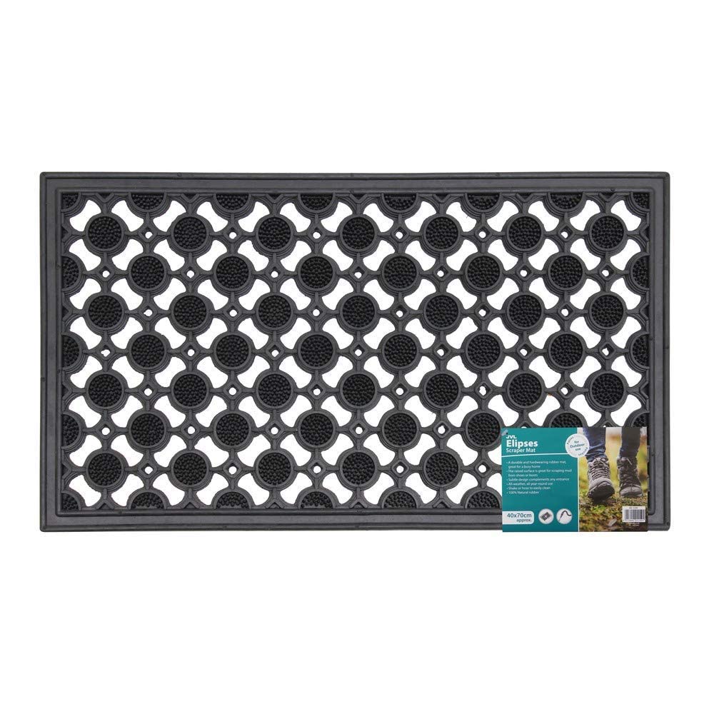 JVL Heavy Duty Rubber Elipse Circles Design Floor Door Mat Suitable for Caravan, Home, Office, 40 x 70 cm
