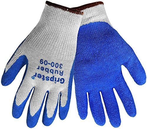 Global Glove Gripster 300 Blue Rubber Coated Gloves, Cotton/Polyester Blend Liner, Knit Wrist, Textured Grip, 12 Pair, Size: XL