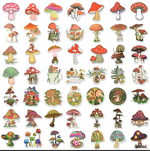 50pcs Mushroom Stickers for Water Bottles, Vinyl Waterproof Stickers Decals for Laptop Scrapbook, Vinyl Stickers for Adults, Kids, Tenns