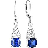Lwsary Infinity Celtic Knot Dangle Drop Earrings 925 Sterling Silver Princess Cut Leverback Earrings with Birthstone Irish Jewelry Gifts for Women